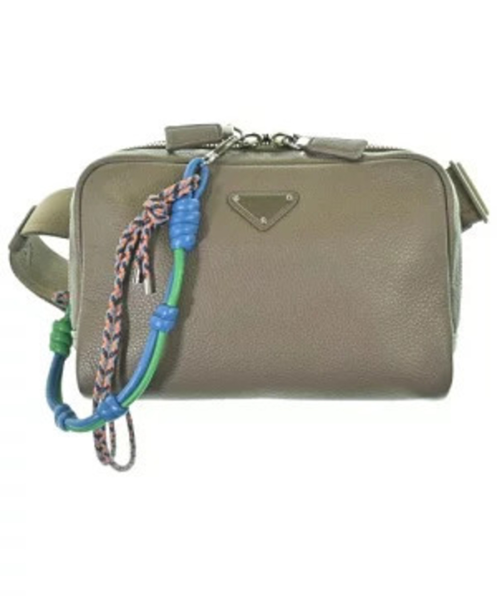 Prada Vitello Daino Leather Shoulder Bag Charm greige Gray calfskin Brown